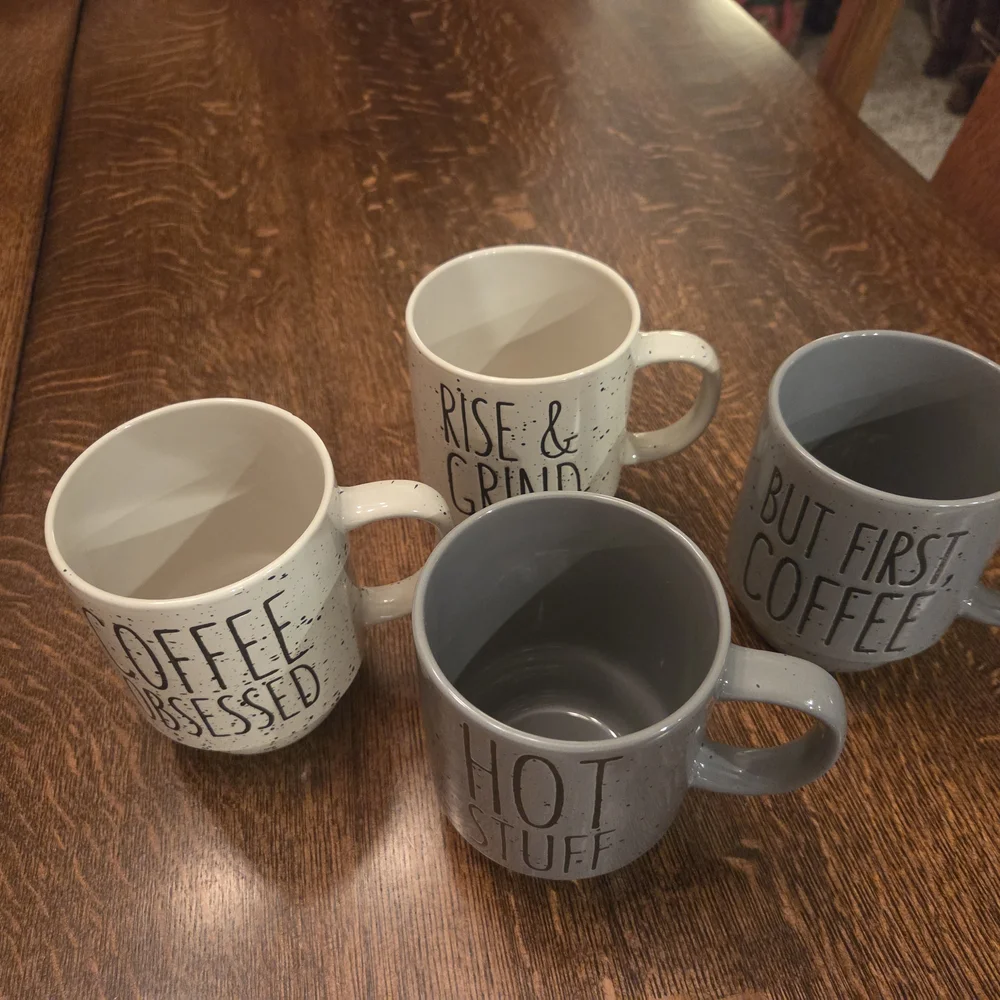 Rare Coffee Lovers' Gray and Cream Speckled Stackable Coffee Mug/Cup Set (4) - Picture 5 of 16